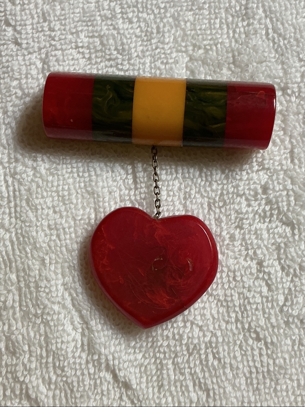 War-time Sweetheart Dangle Brooch with Multicolor Bar